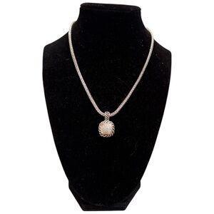 Elegant Silver Toned Cabochon Pendant Rope Necklace